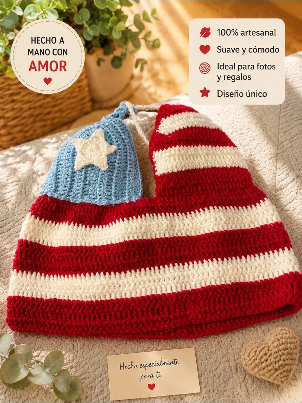 Handmade Puerto Rico Flag Crochet Halter Top - Red White Blue